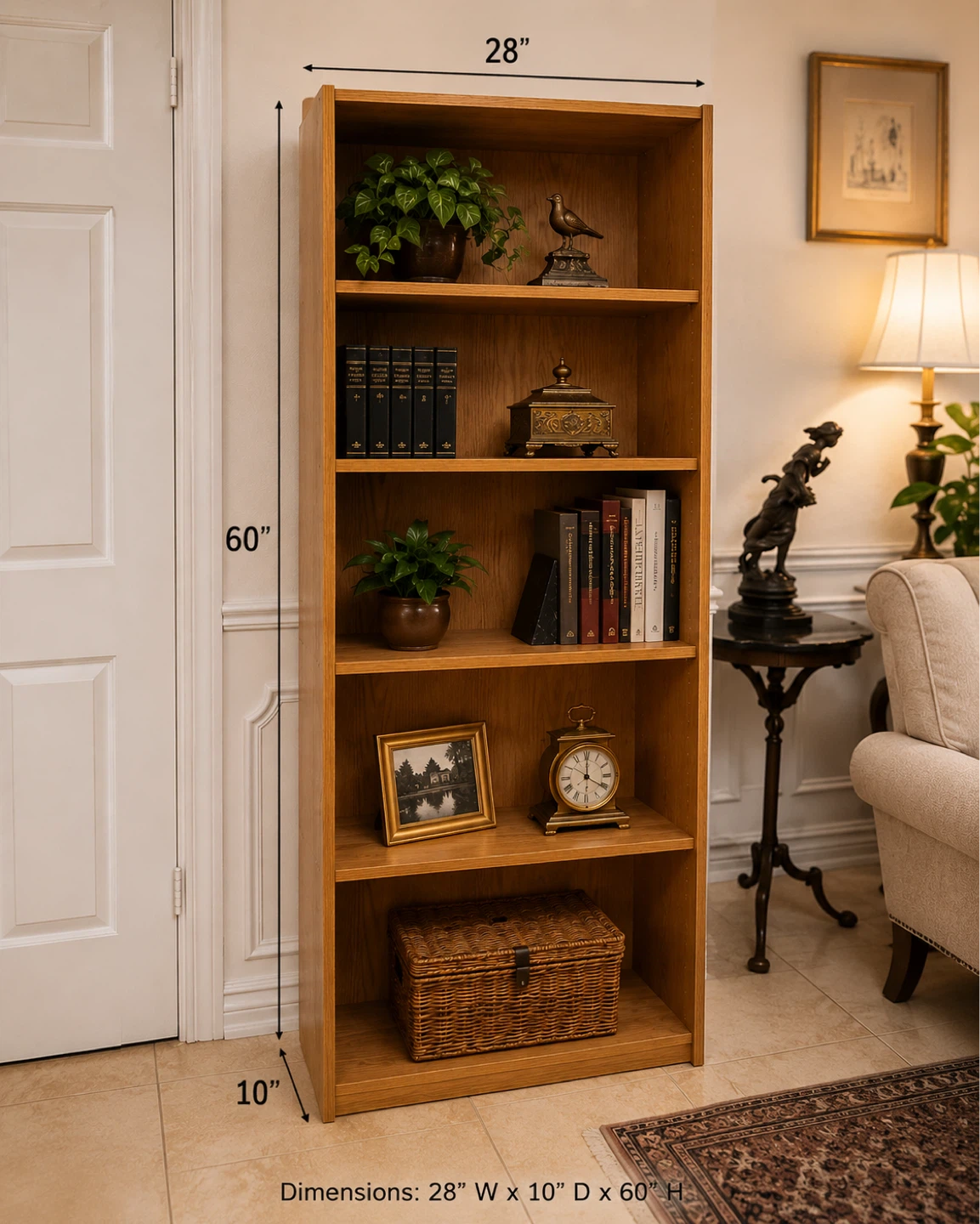 Wooden Bookshelf - 28" W x 10" D x 60" H