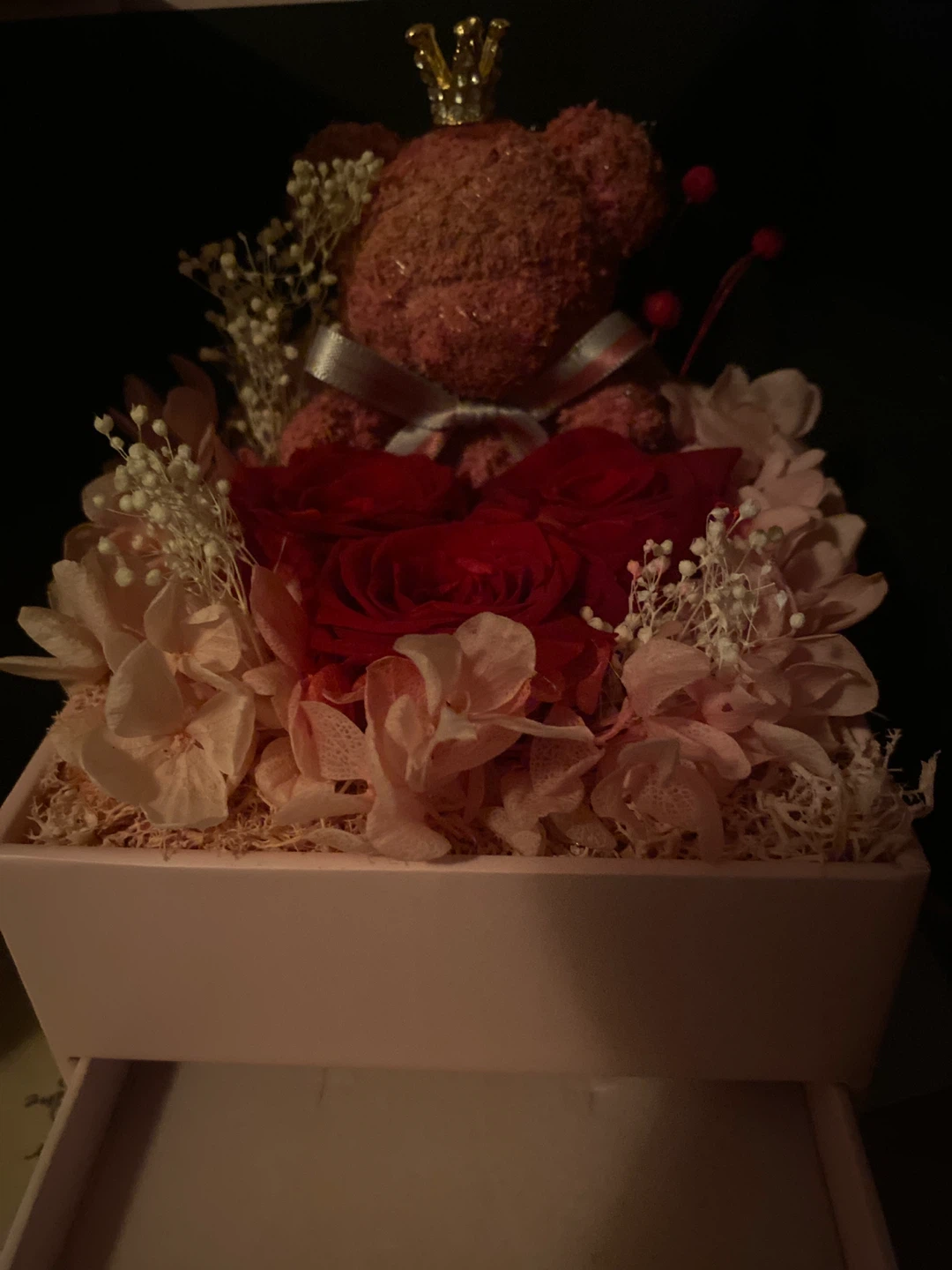 Preserved Flower Arrangement with Teddy Bear and Crown