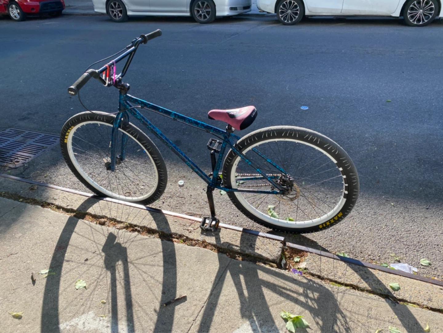 Blue and purple mafia bomma wheelie bike