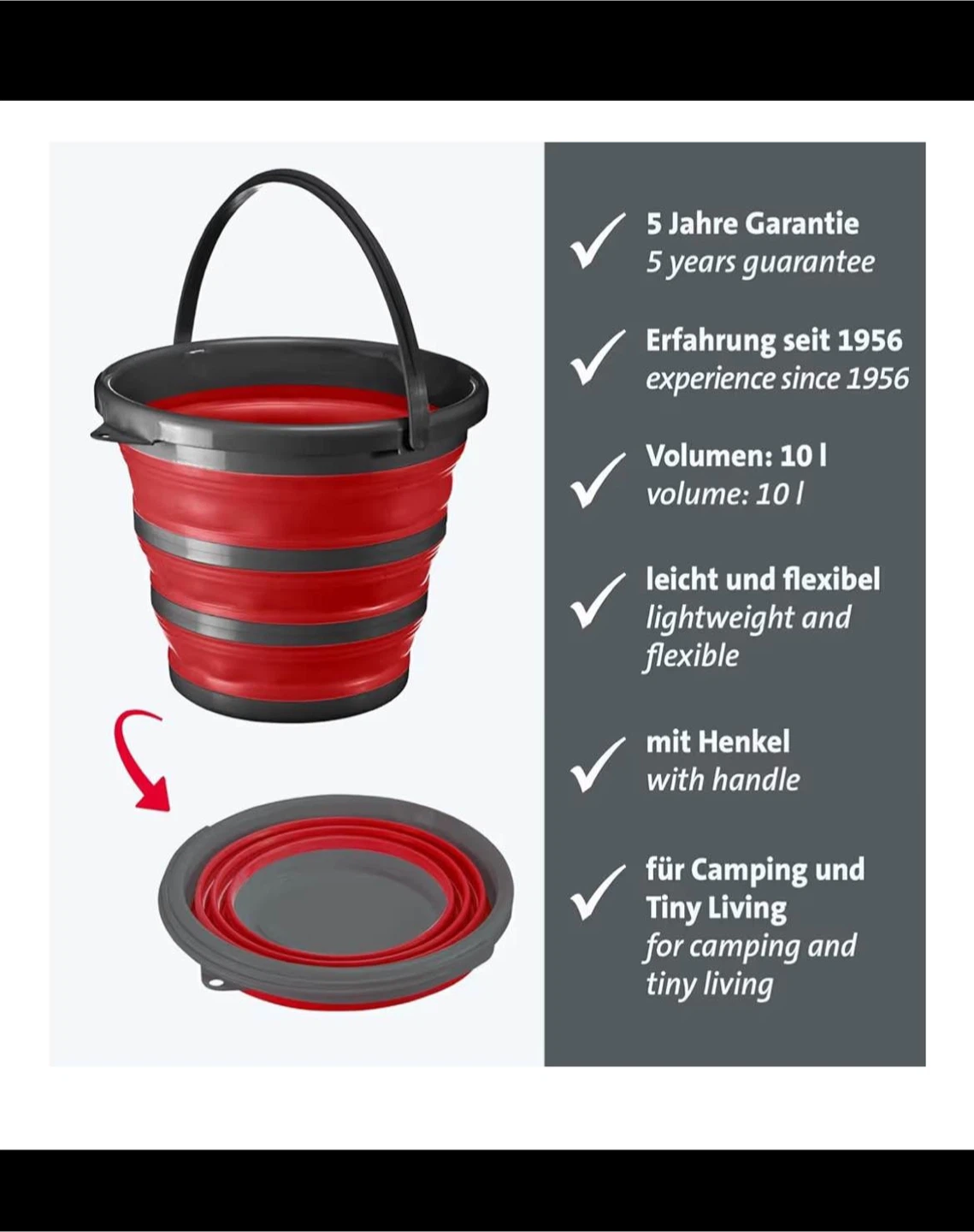 Collapsible Bucket 10L Red/Grey