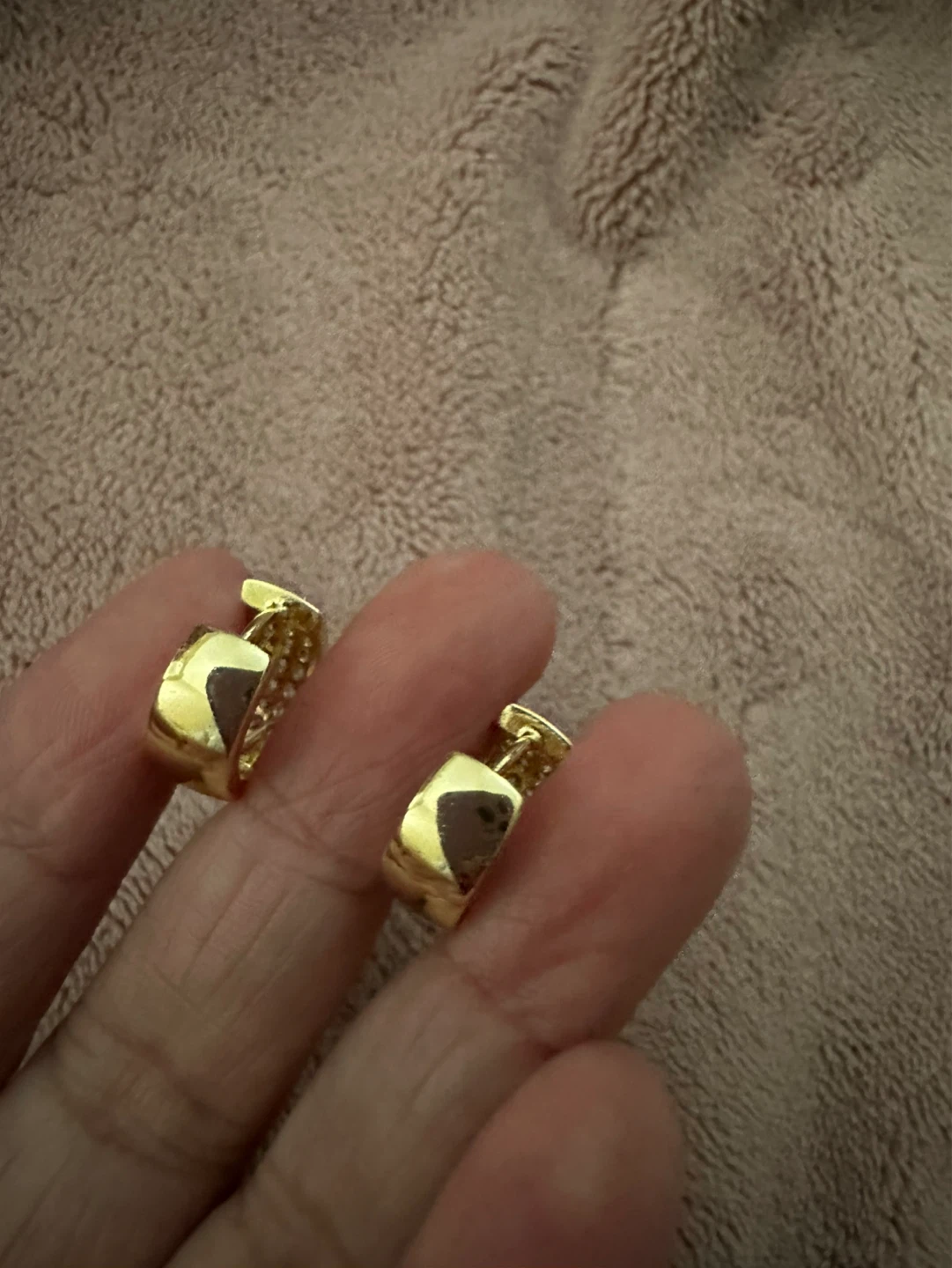 Gold laminated Hoop Earrings with Rhinestones - photo 2