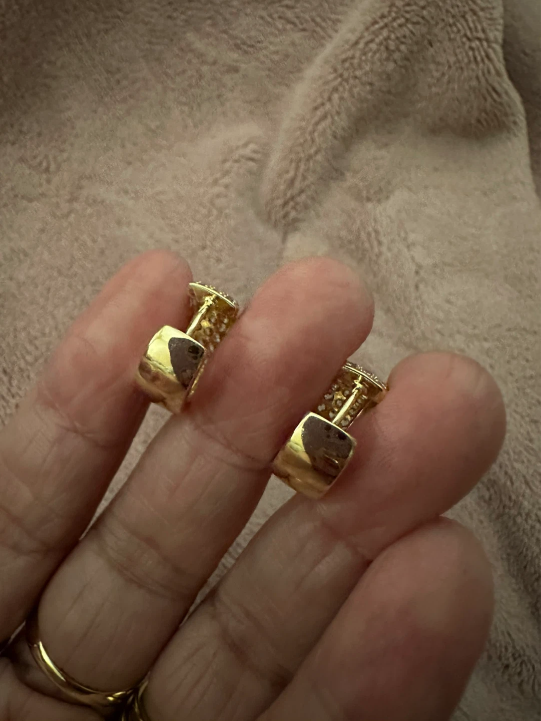 Gold laminated Hoop Earrings with Rhinestones - photo 3