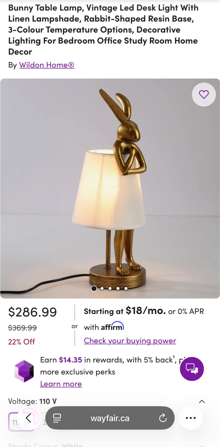 Wildon Home Bunny Table Lamp - Gold Resin Base