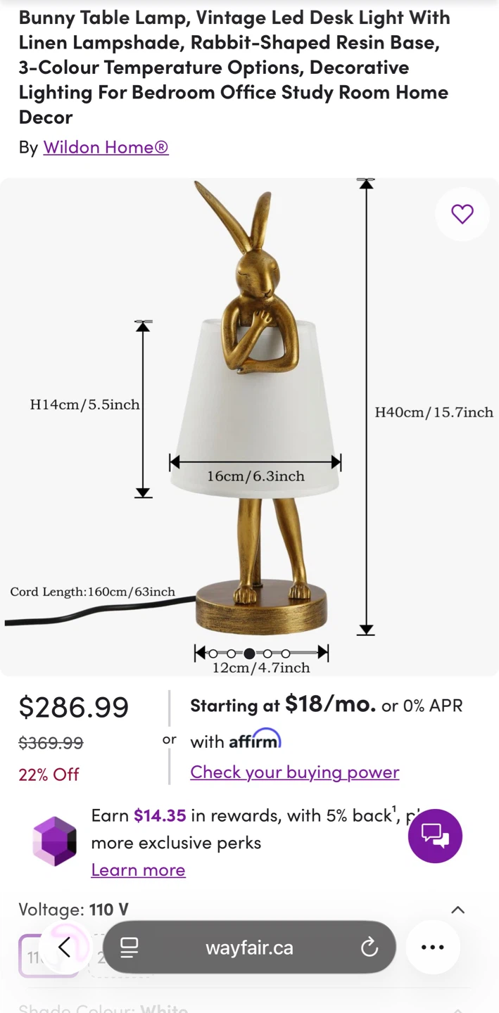 Wildon Home Bunny Table Lamp - Gold Resin Base - photo 4