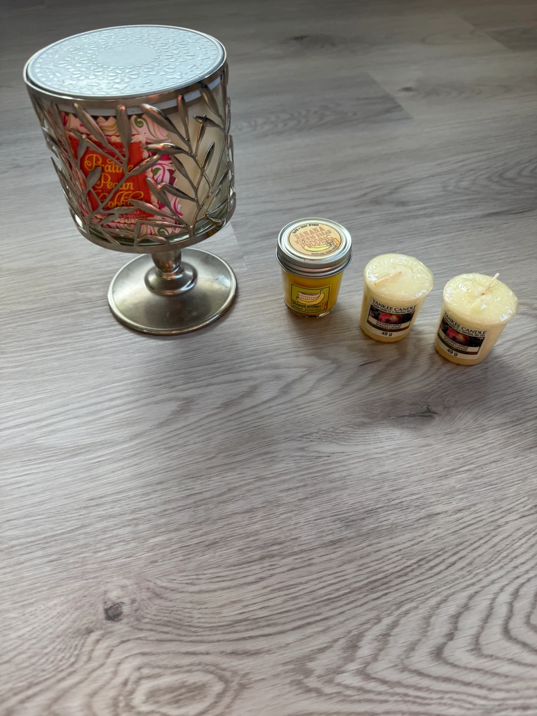 All new unburned candles and candle holder