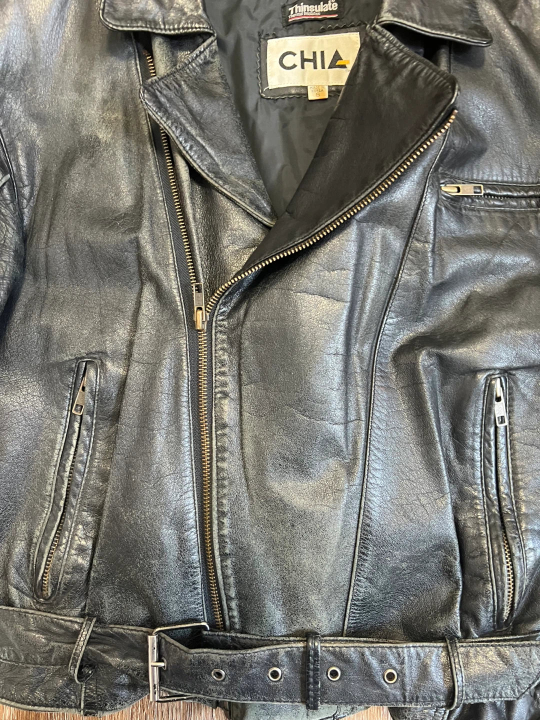 CHIA Black Leather Motorcycle Jacket with Thinsulate Lining - photo 5