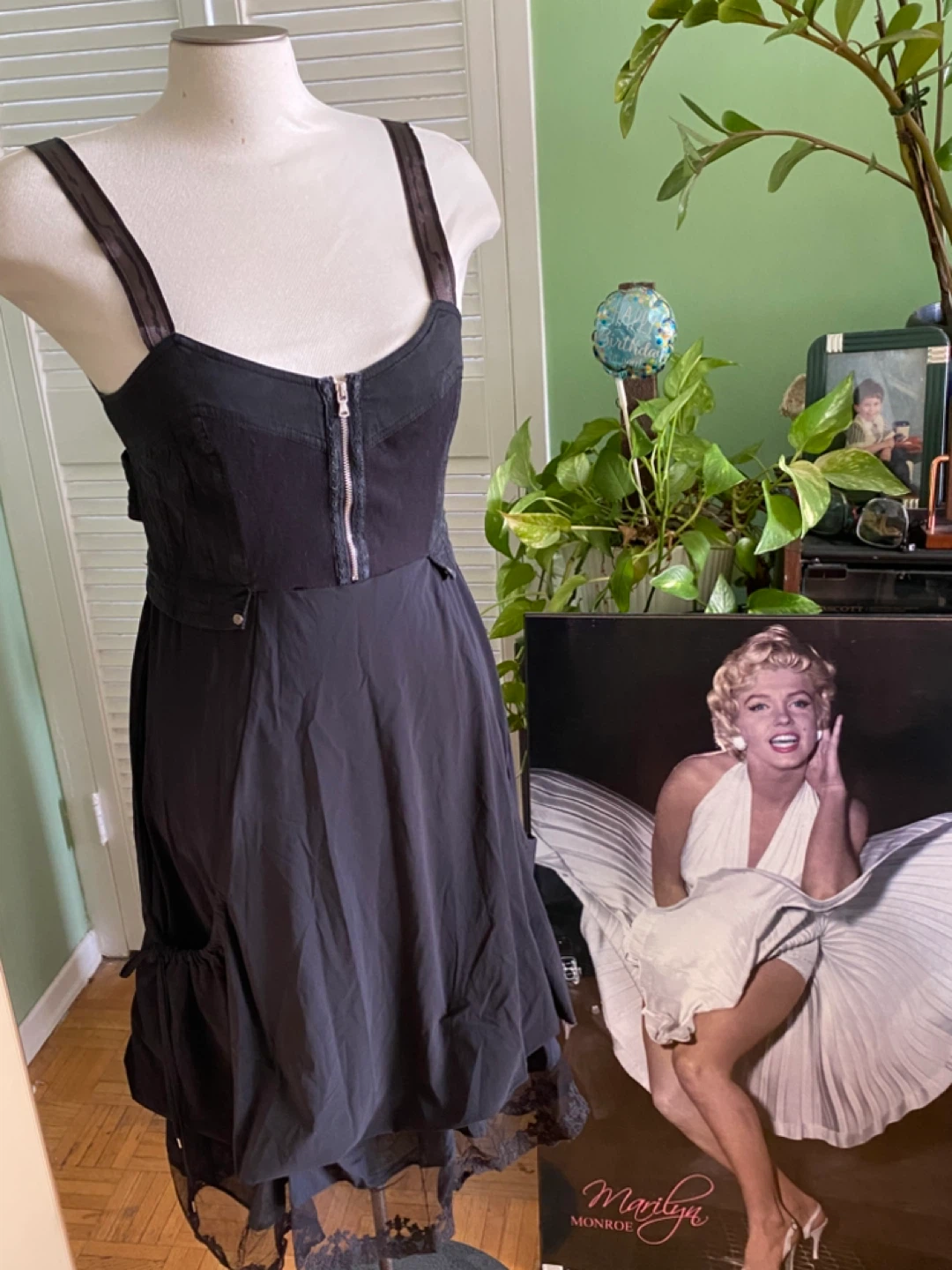 Parachute Black Sheer Lace Hem Dress with Zipper Front - photo 2