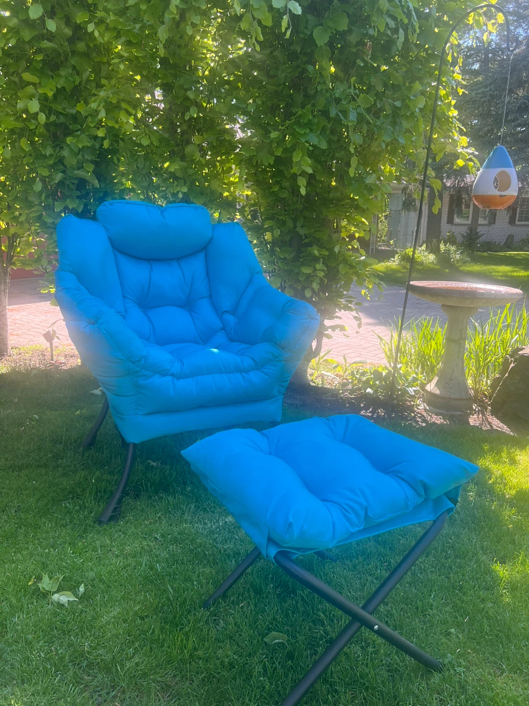 Blue Accent Chair and Ottoman Set