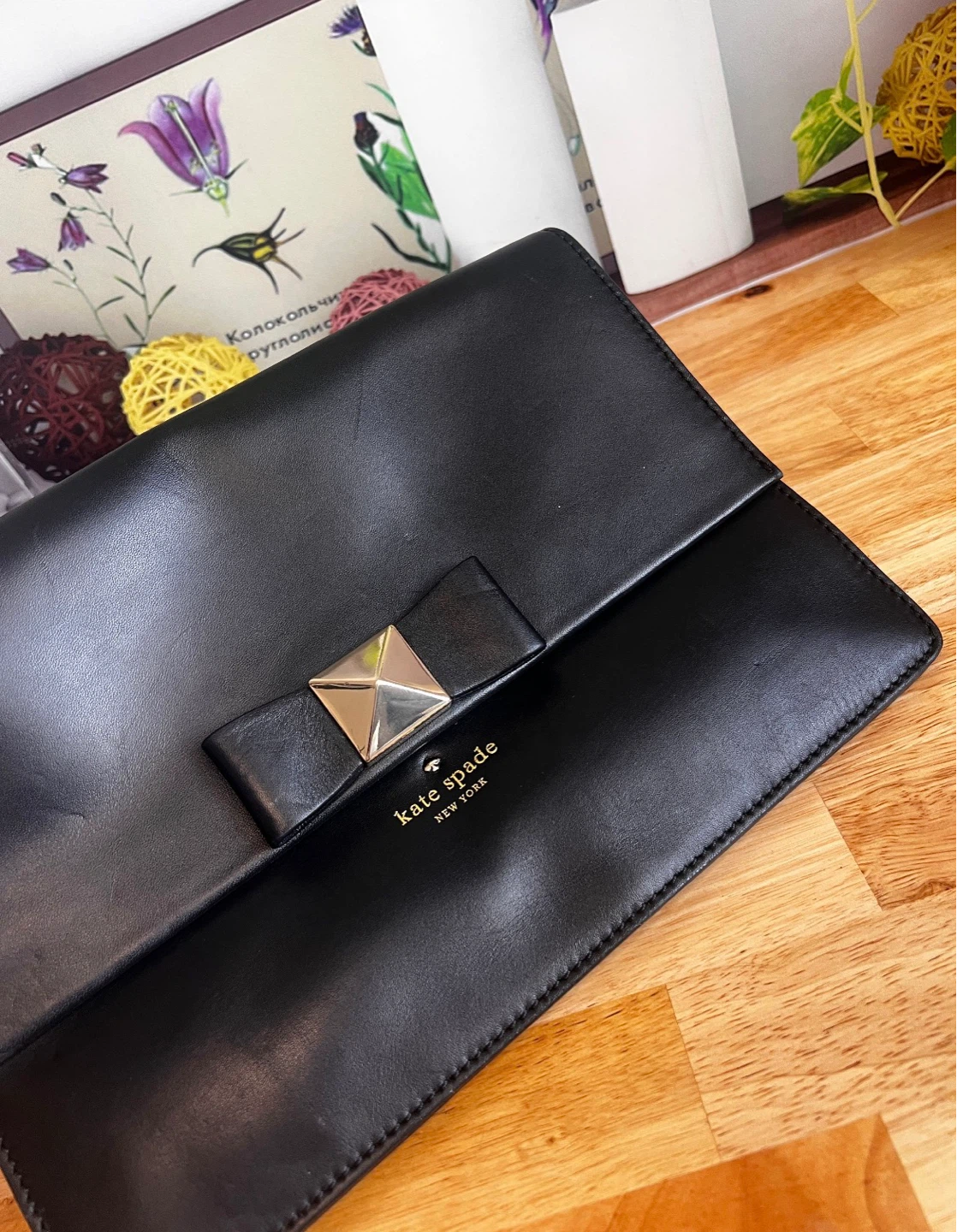 Kate Spade Black Leather Bow Flap Chain Shoulder Bag - photo 2