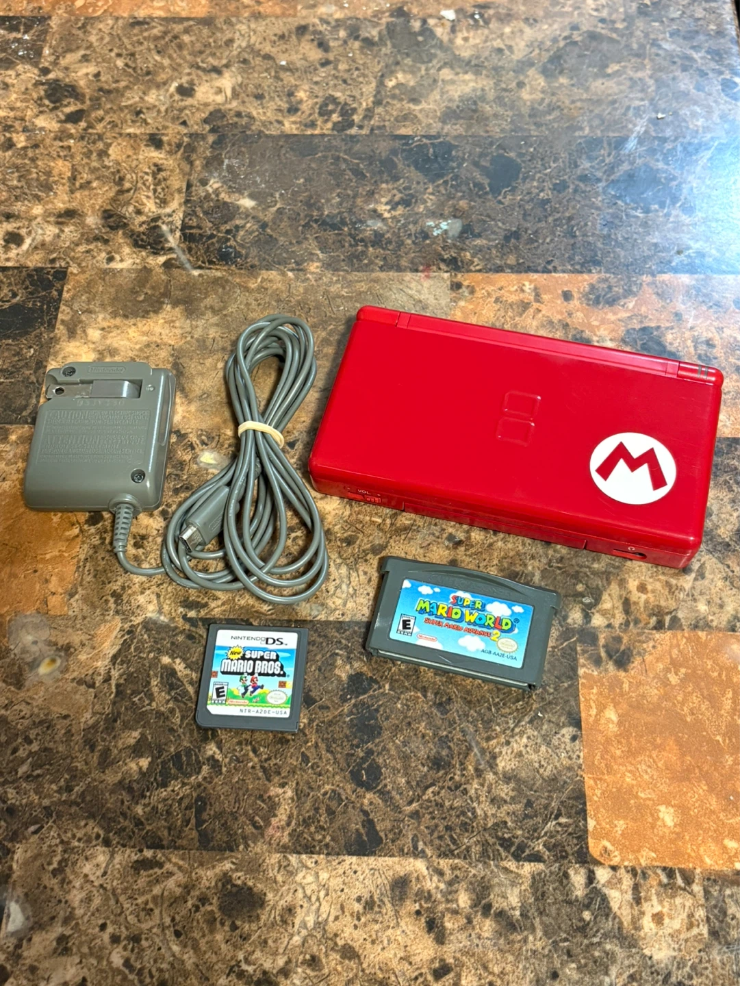 Mario Red Nintendo DS Lite with Super Mario Games