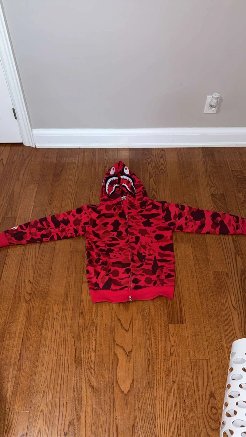A Bathing Ape BAPE Red Camo Shark Full Zip Hoodie