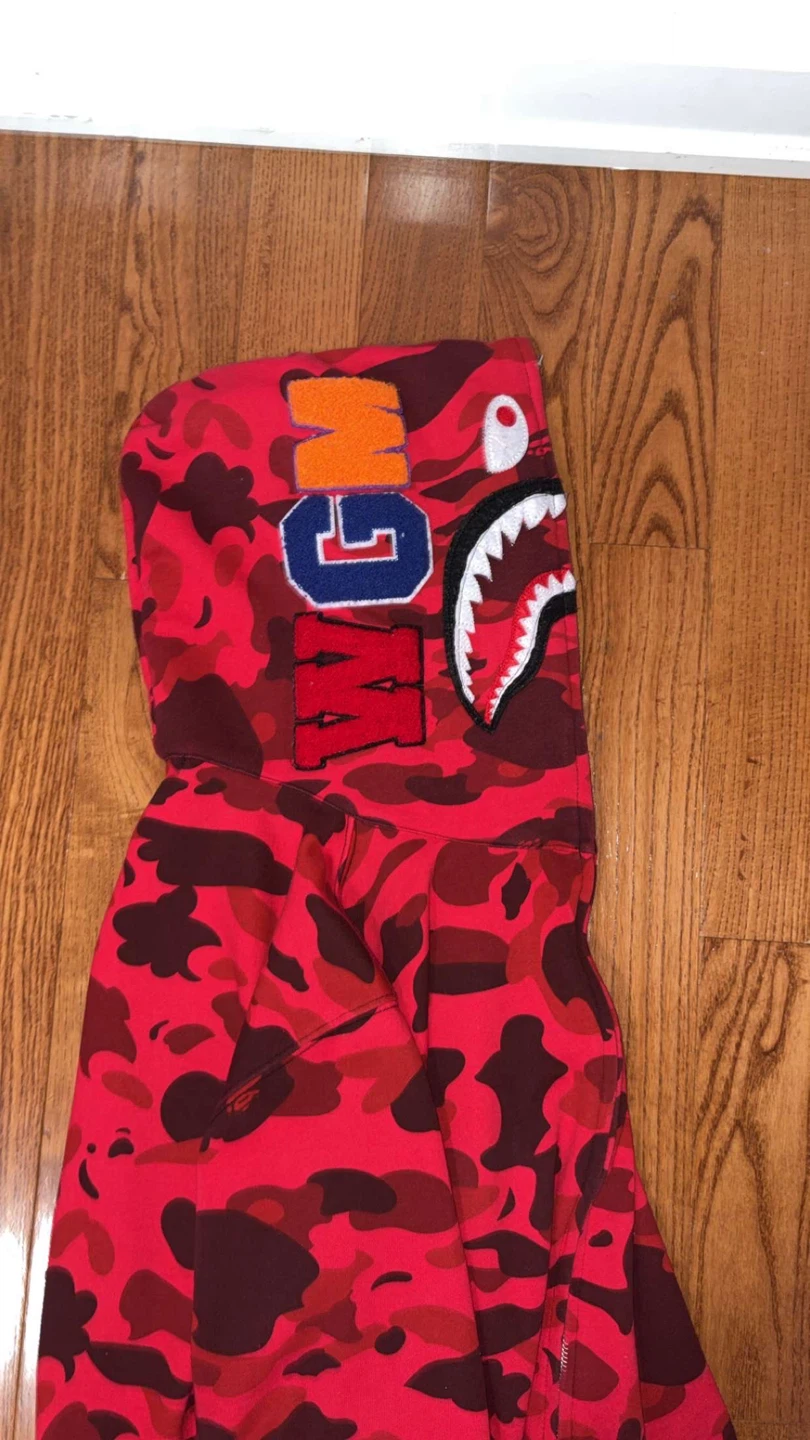 A Bathing Ape BAPE Red Camo Shark Full Zip Hoodie - photo 2