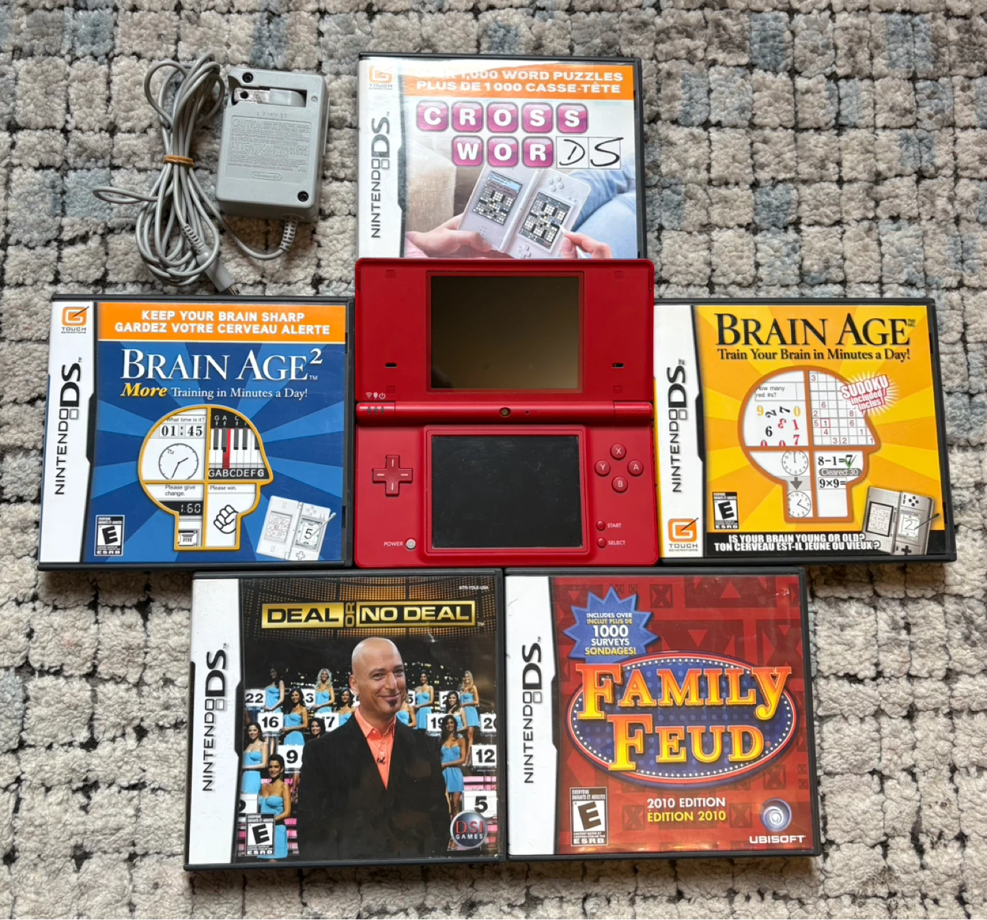 Nintendo Dsi Red Console Bundle with 5 Games and Charger