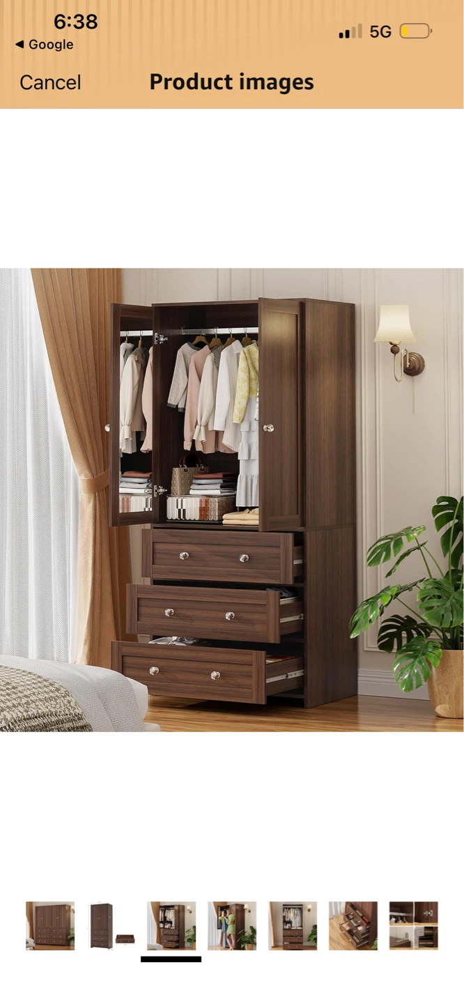 New Dark Wood Wardrobe with 3 Drawers - photo 2