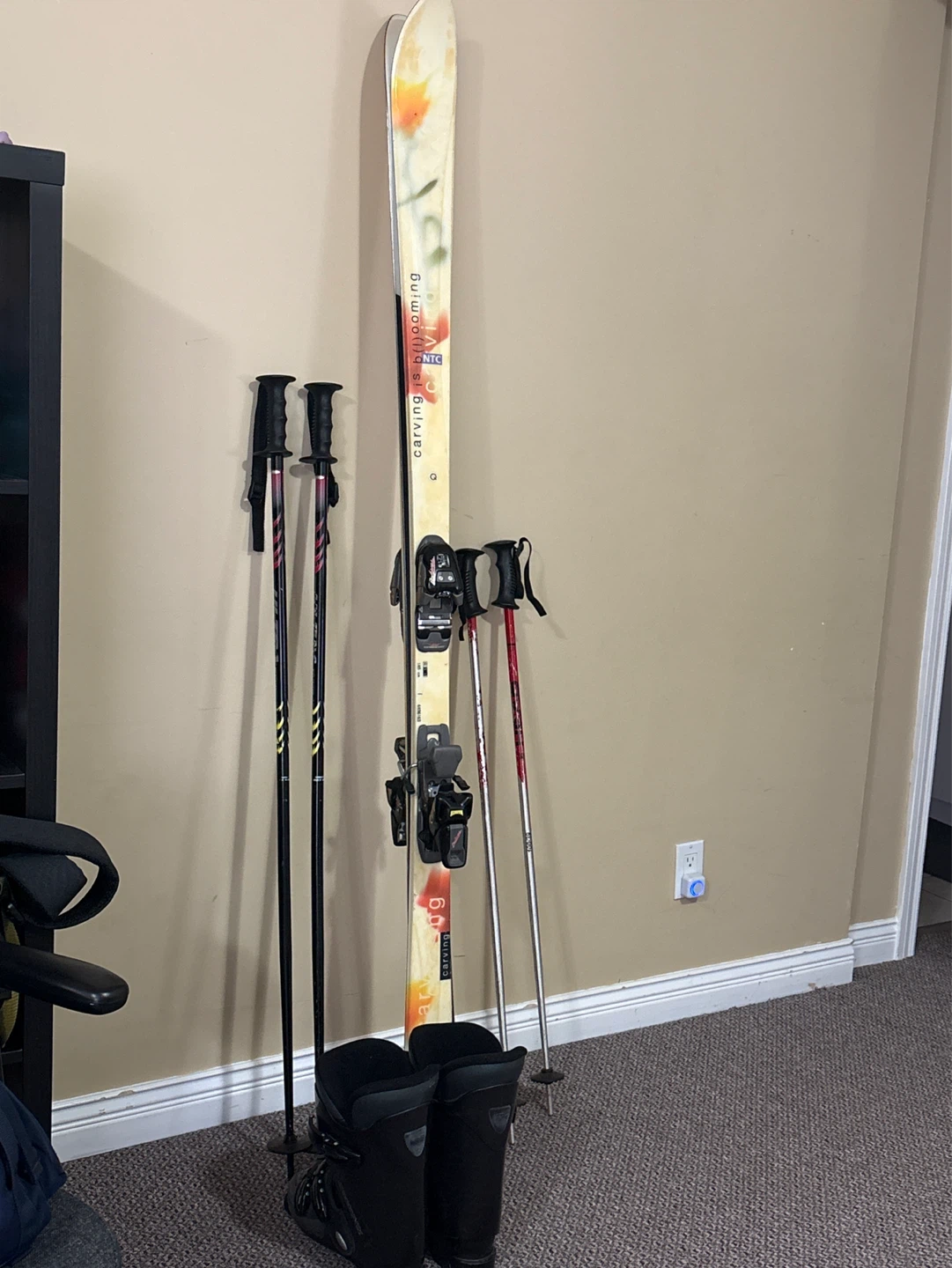 Carving Skis with Poles and Boots