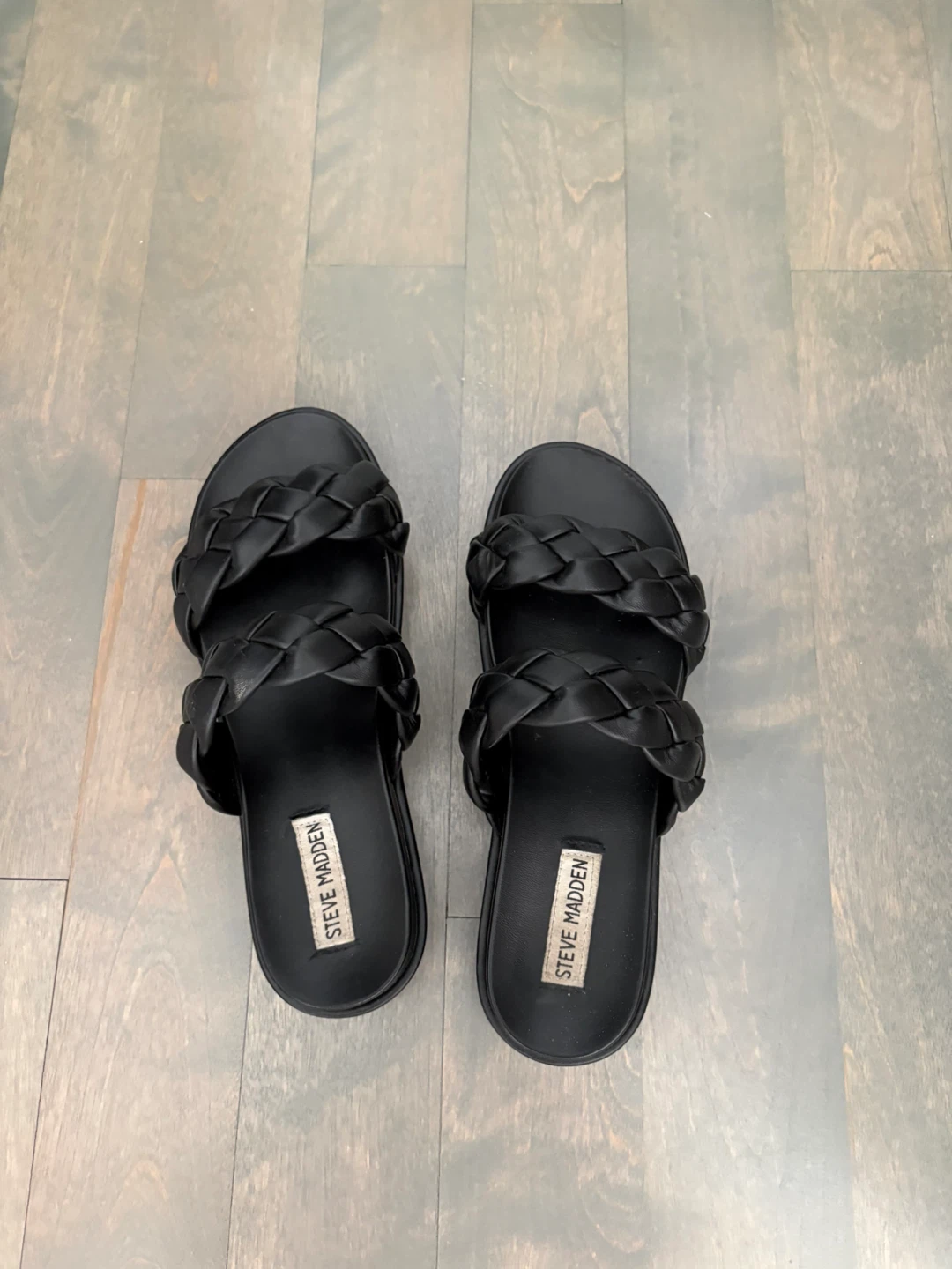 Steve Madden Black Braided Slides