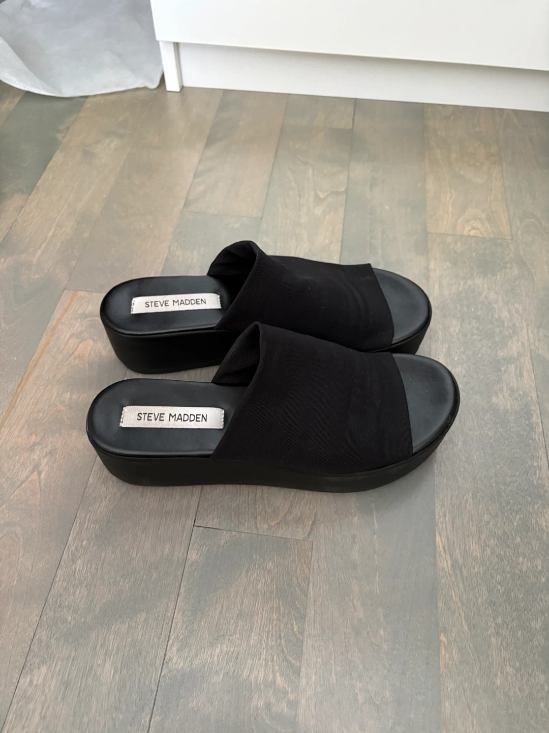 Steve Madden Black Platform Slide Sandals