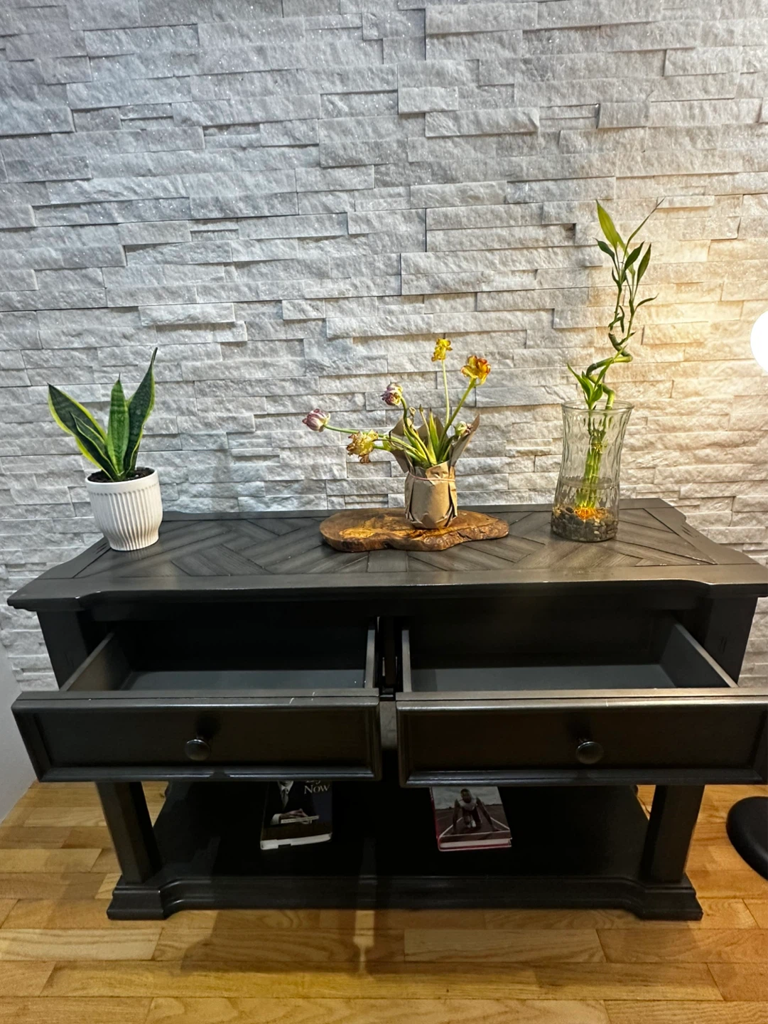 Black Console Table with Two Drawers