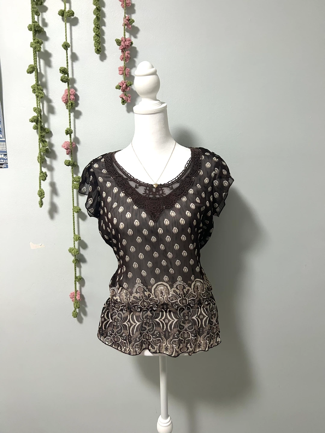 Reitmans Petites Brown Sheer Print Blouse S/P