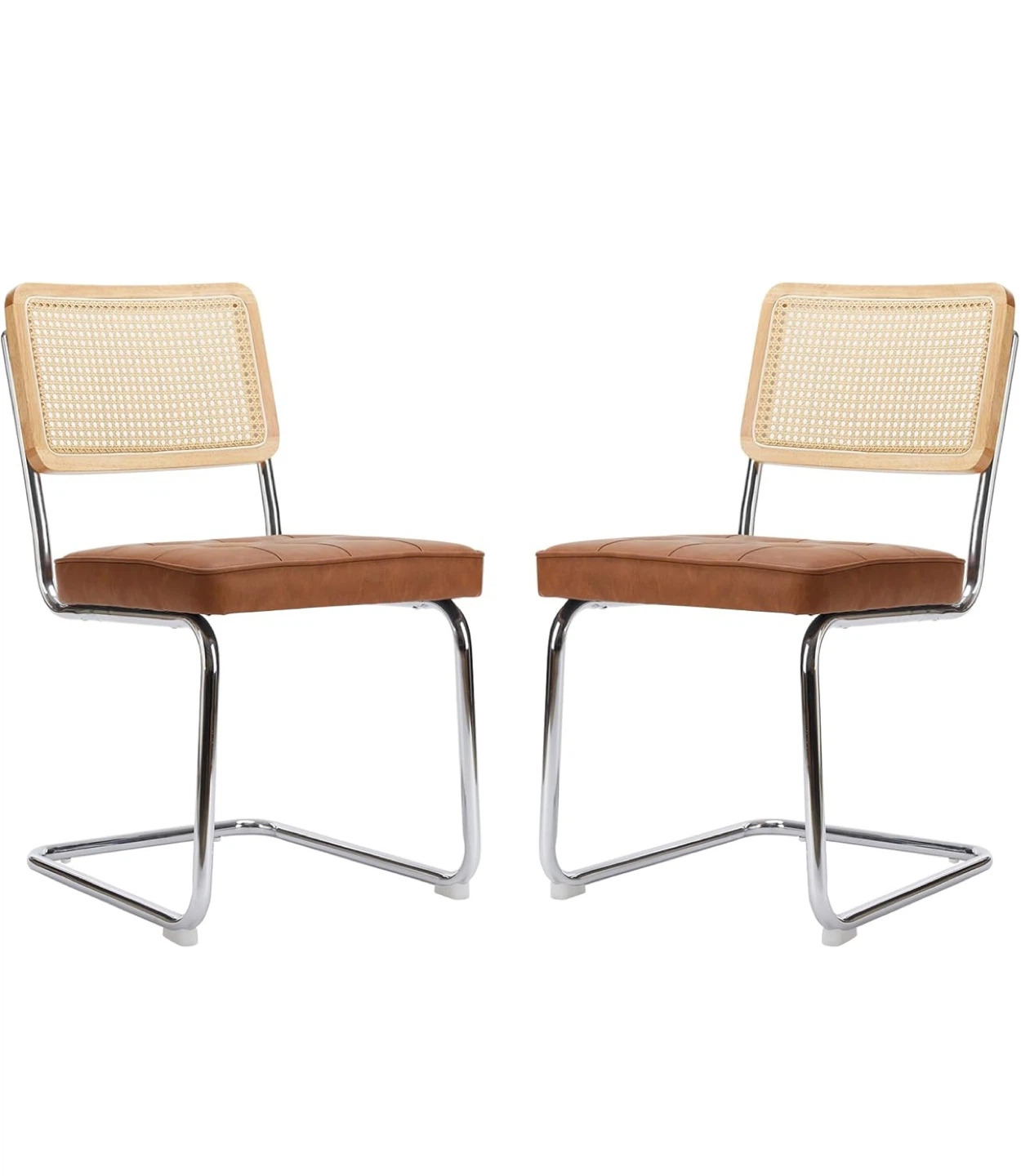 Set of 2 Mid-Century Style Cane and Faux Leather Chairs - photo 3