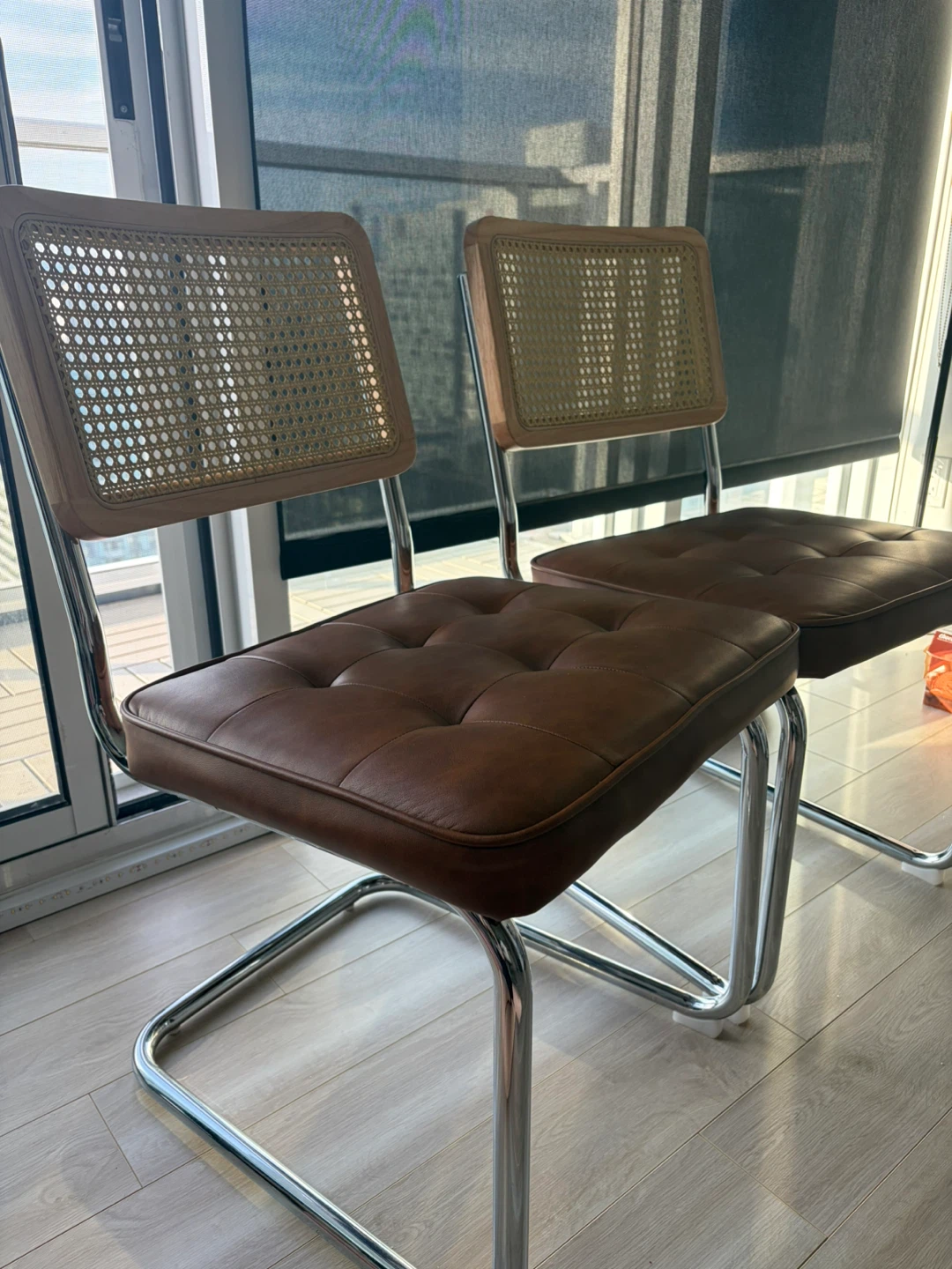 Set of 2 Mid-Century Style Cane and Faux Leather Chairs - photo 2