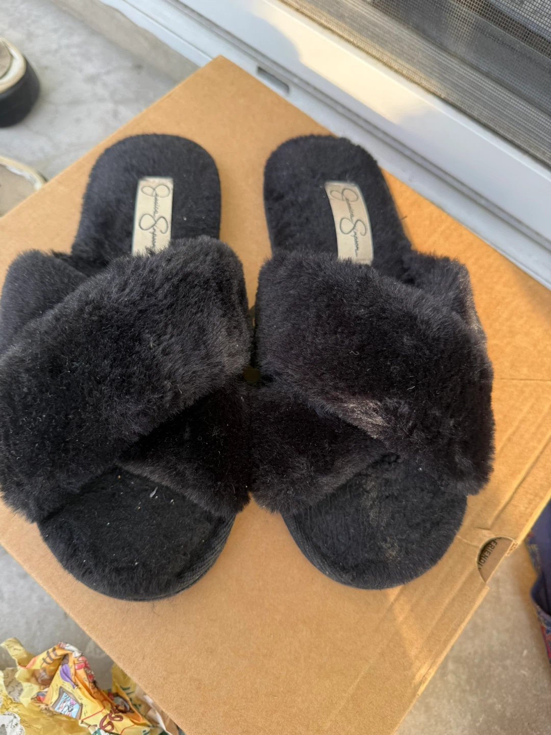 Jessica Simpson Black Faux Fur Slide Slippers size 7