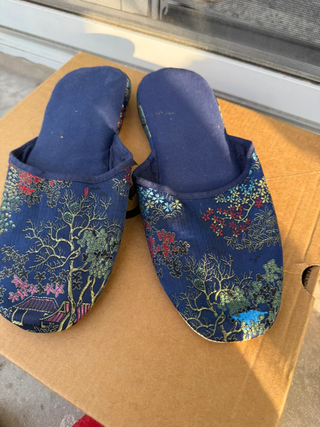 Blue Embroidered Slippers Size 7
