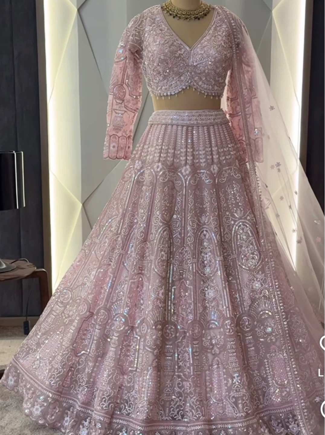 Pink Sequin Embellished Lehenga Set with Dupatta