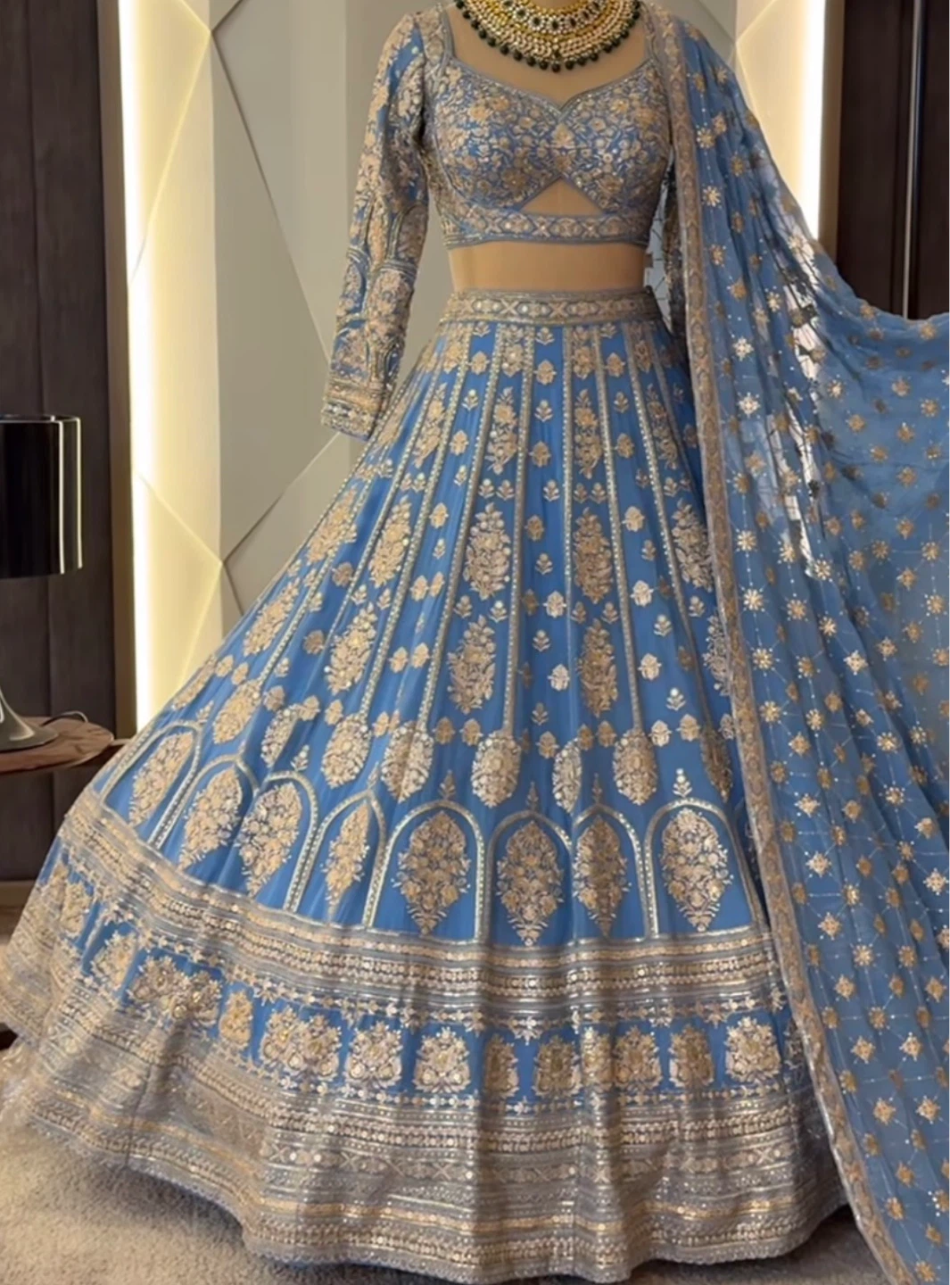 Blue Embroidered Lehenga Choli with Dupatta