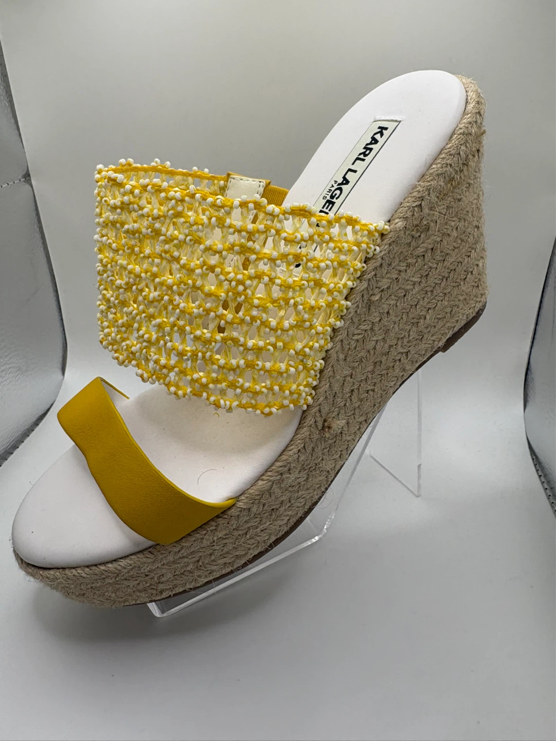 7.5 - NEW! Karl Lagerfeld Yellow Beaded Espadrille Wedge Sandals - photo 5