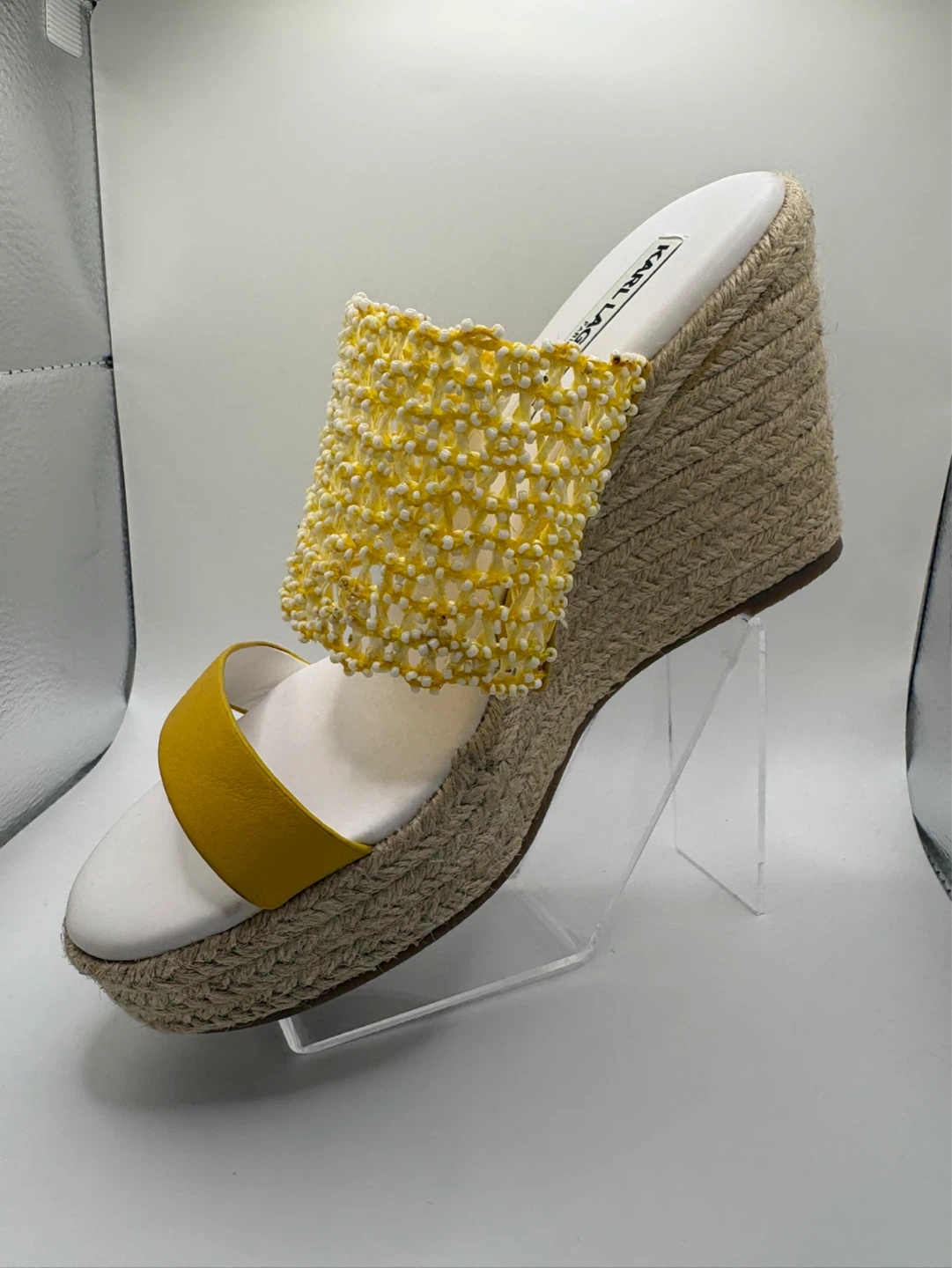7.5 - NEW! Karl Lagerfeld Yellow Beaded Espadrille Wedge Sandals - photo 2