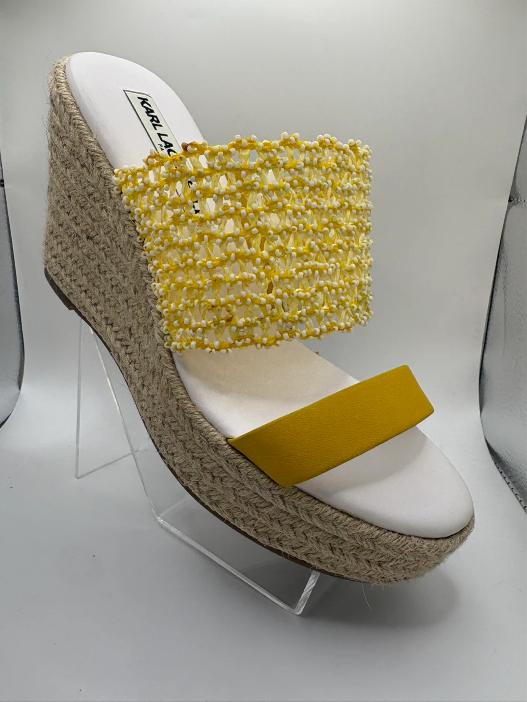 7.5 - NEW! Karl Lagerfeld Yellow Beaded Espadrille Wedge Sandals - photo 3