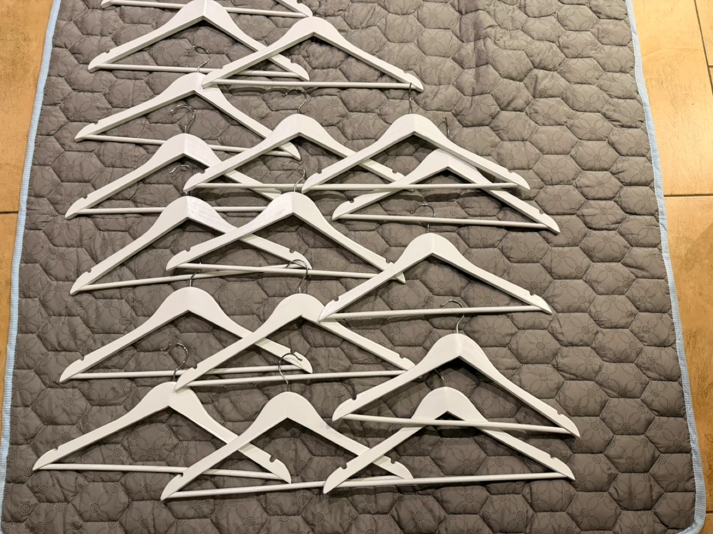 Set of 14 White Wooden Hangers- moving sale