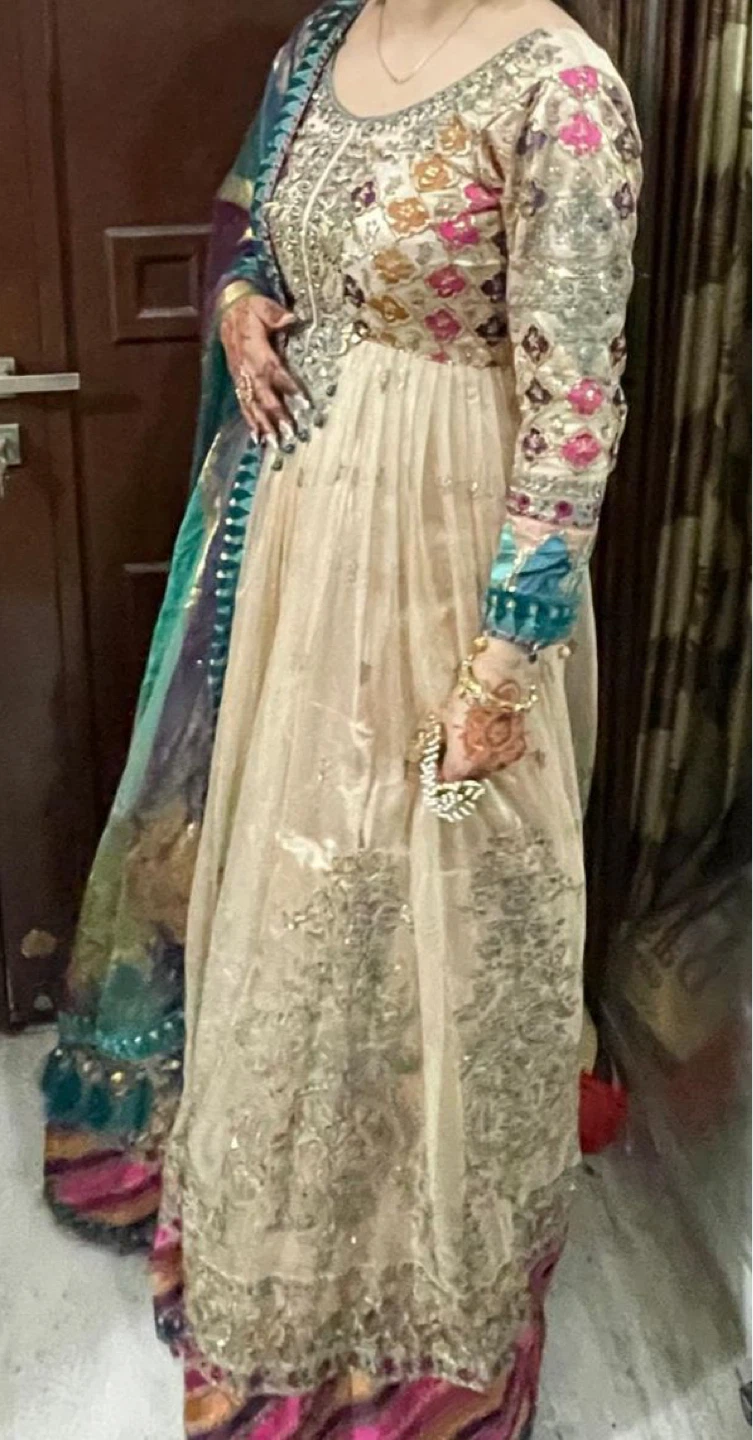 Beige Embroidered Anarkali Dress with Dupatta - photo 2