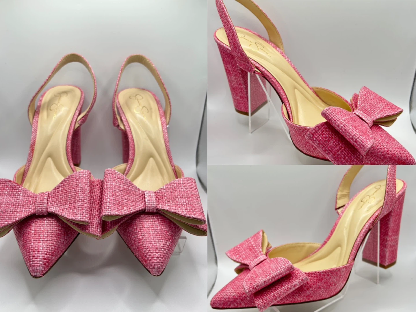 7.5 - Like NEW! Jessica Simpson Pink Bow Slingback Heels