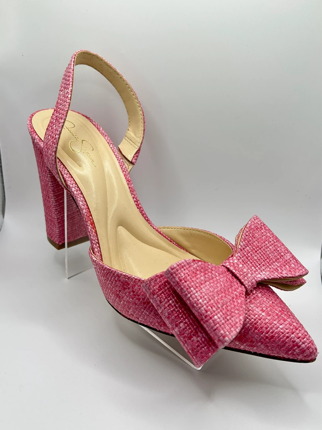 7.5 - Like NEW! Jessica Simpson Pink Bow Slingback Heels - photo 3
