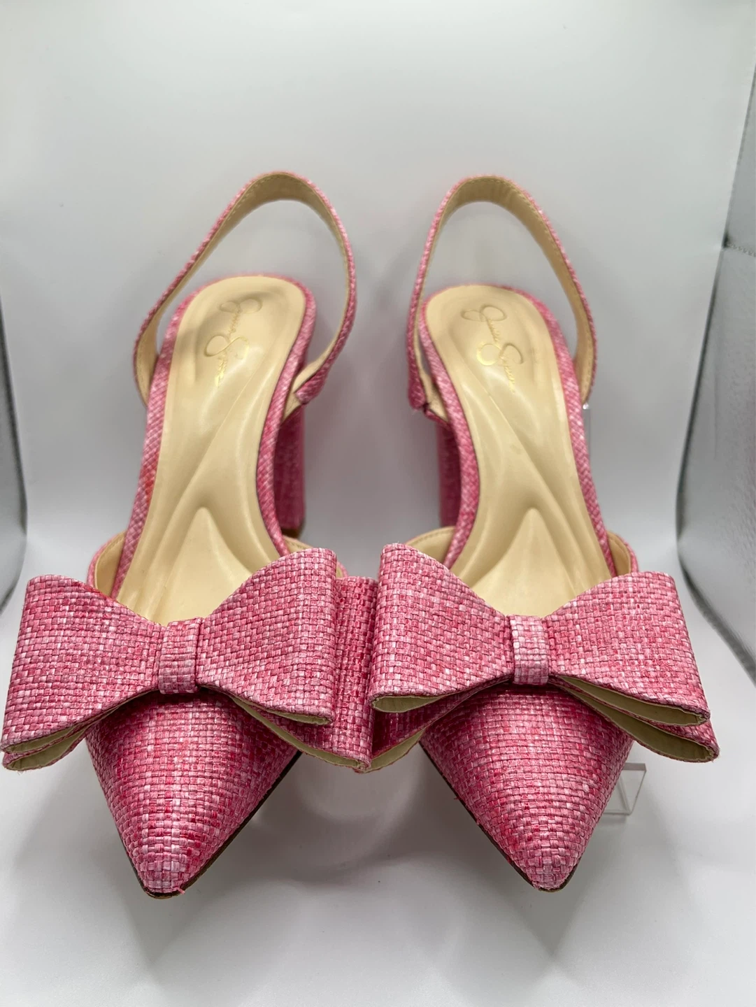 7.5 - Like NEW! Jessica Simpson Pink Bow Slingback Heels - photo 2