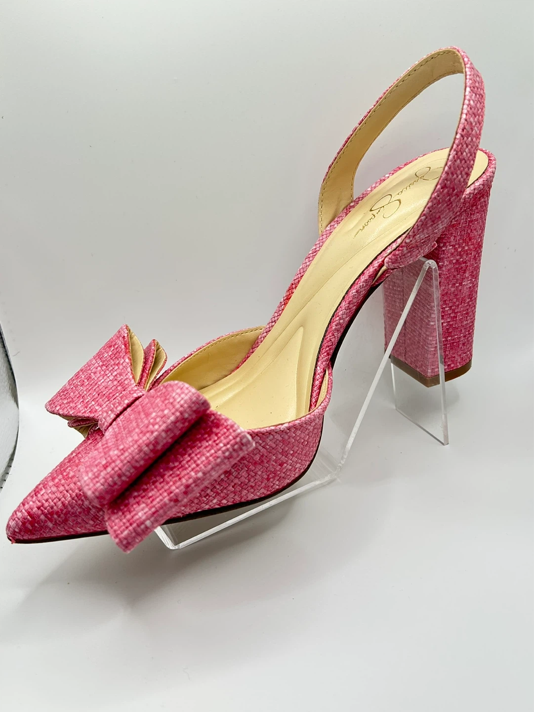 7.5 - Like NEW! Jessica Simpson Pink Bow Slingback Heels - photo 5