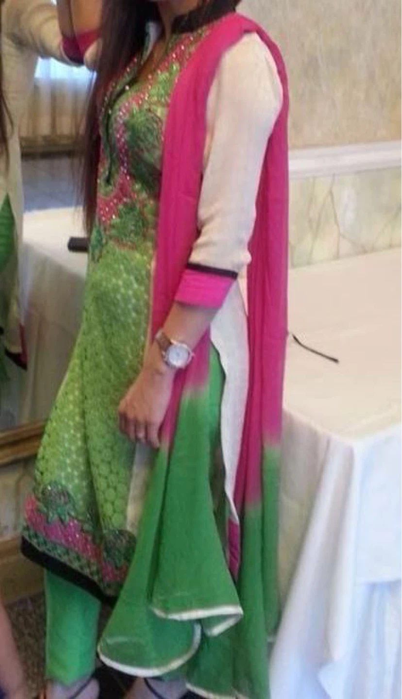 Women's Green and Pink Kurti with Pants and Dupatta