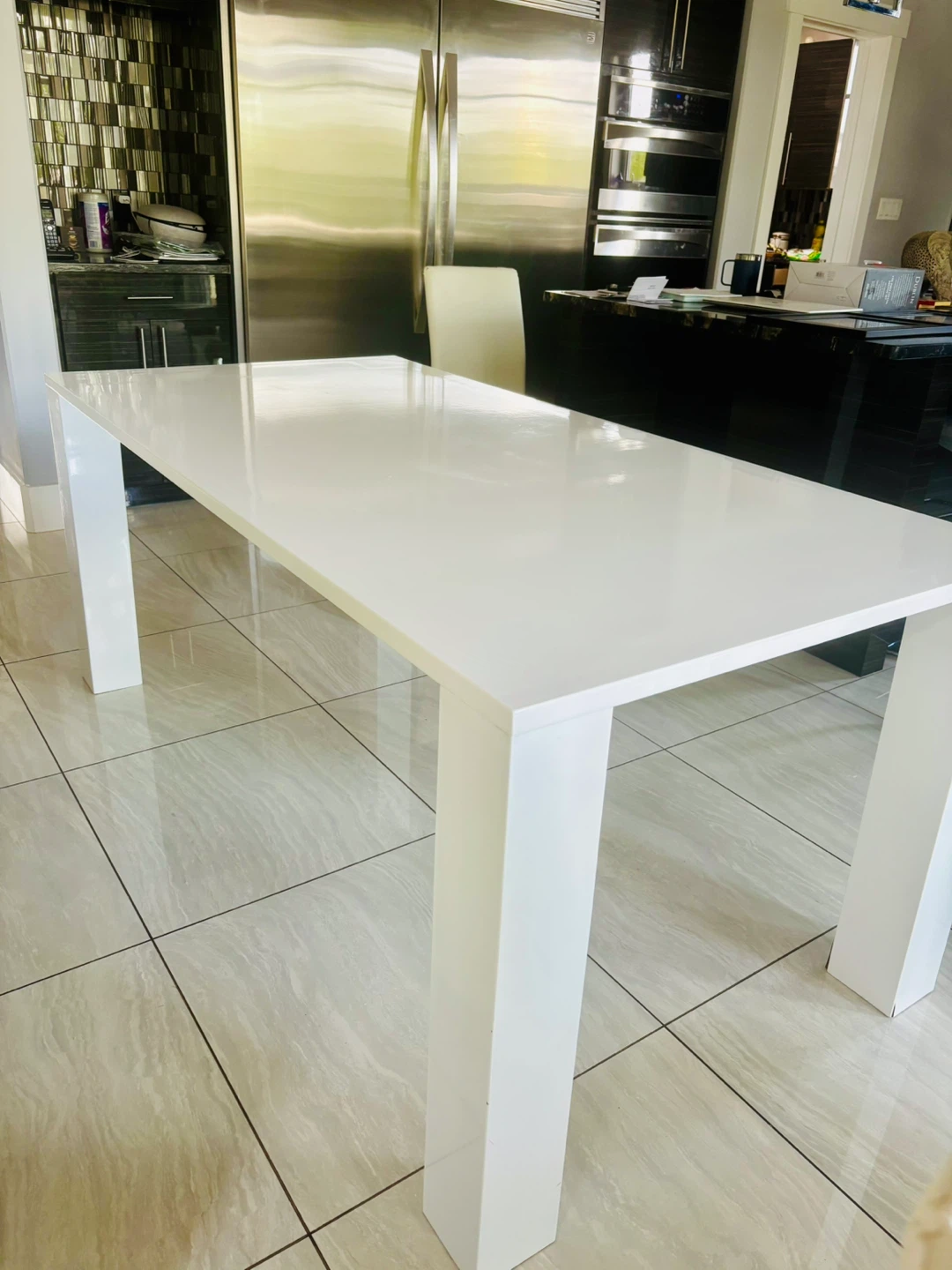 Glossy White Dining Table with 6 chairs - photo 2