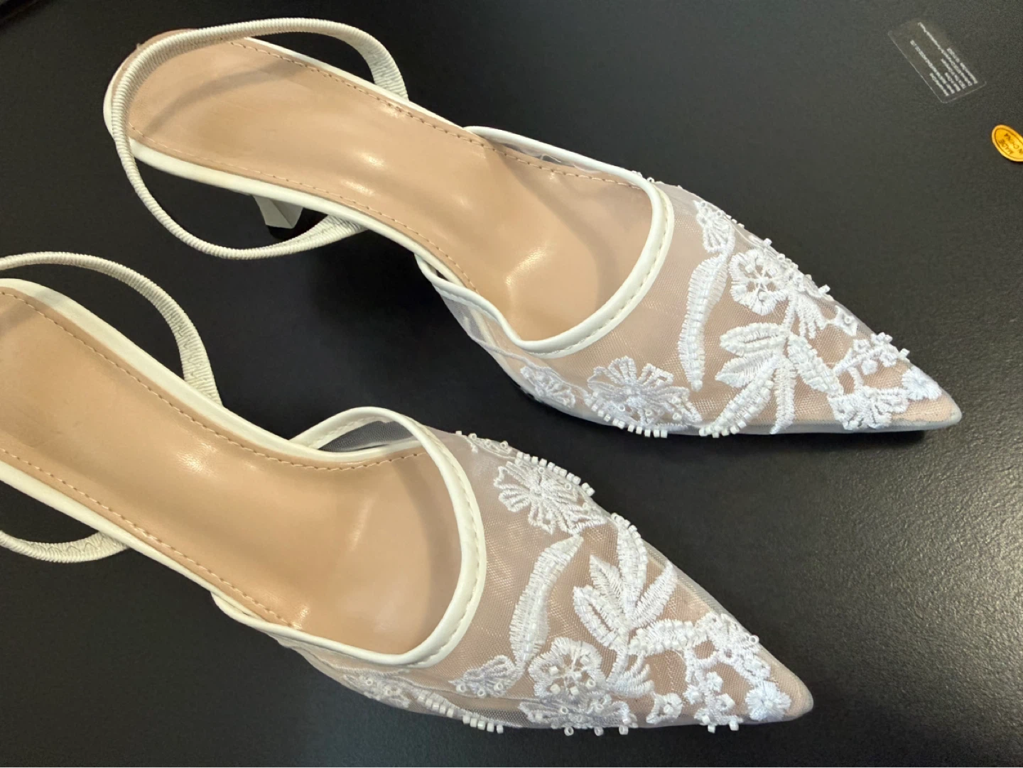 New Bridal White Mesh Embroidered Slingback Heels - photo 5