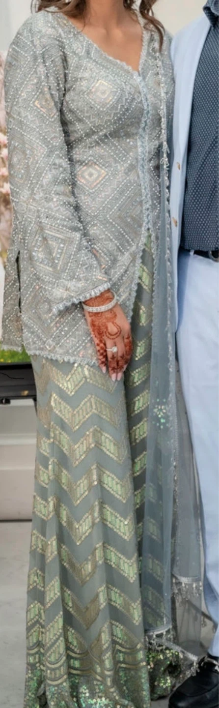 Embellished Grey Trouser Suit with Sequins