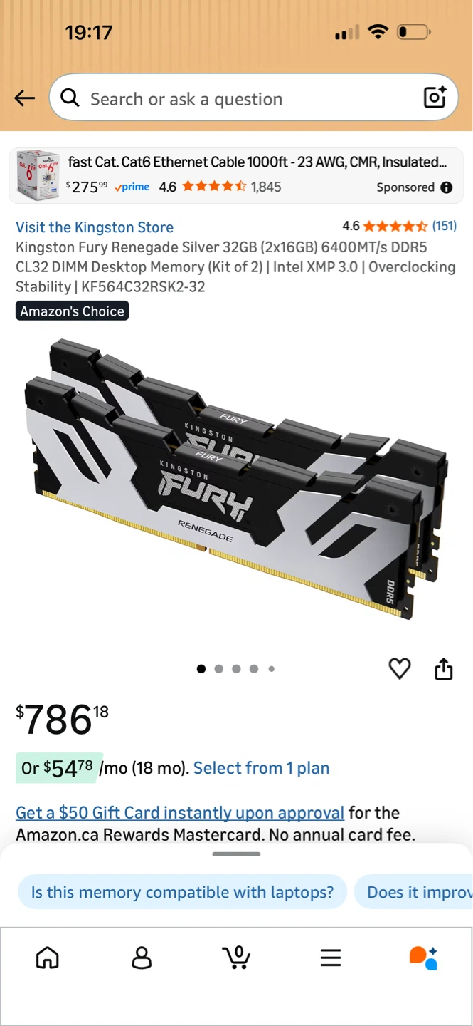 Kingston Fury Renegade Silver 32GB (2x16GB) DDR5 6400MT/s RAM