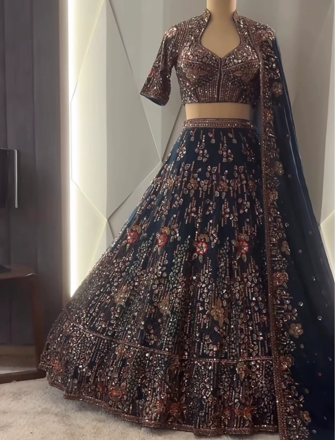 Embellished Navy Blue Lehenga Set