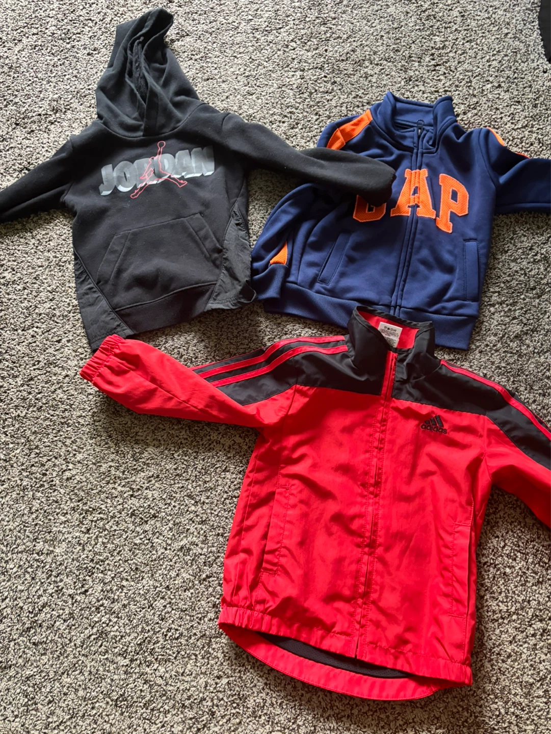 Bundle of 3 Kids Jackets: Jordan, GAP, and Adidas