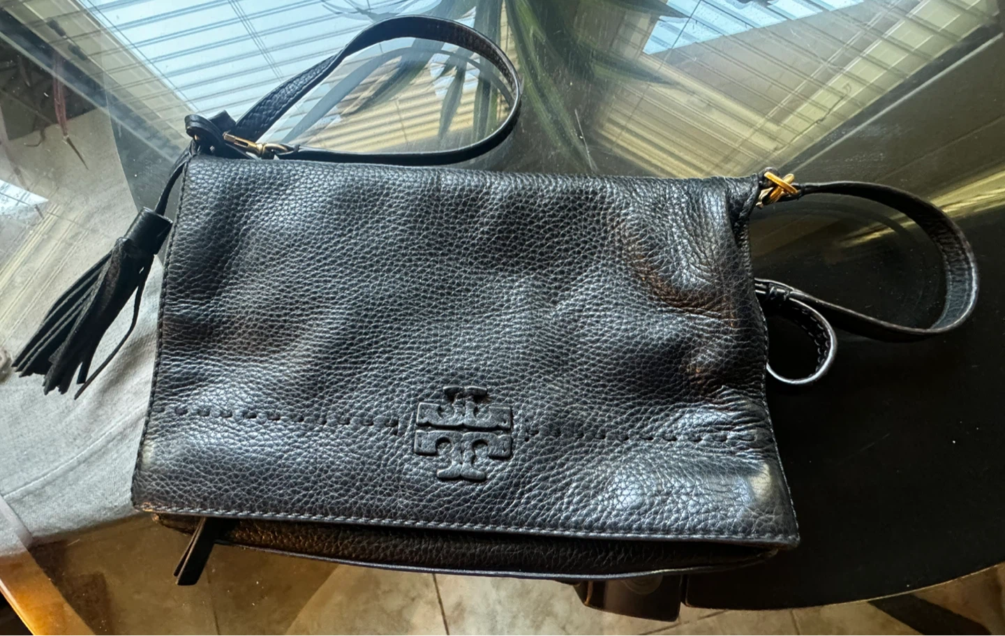 Tory Burch Black Leather Tassel Shoulder Bag