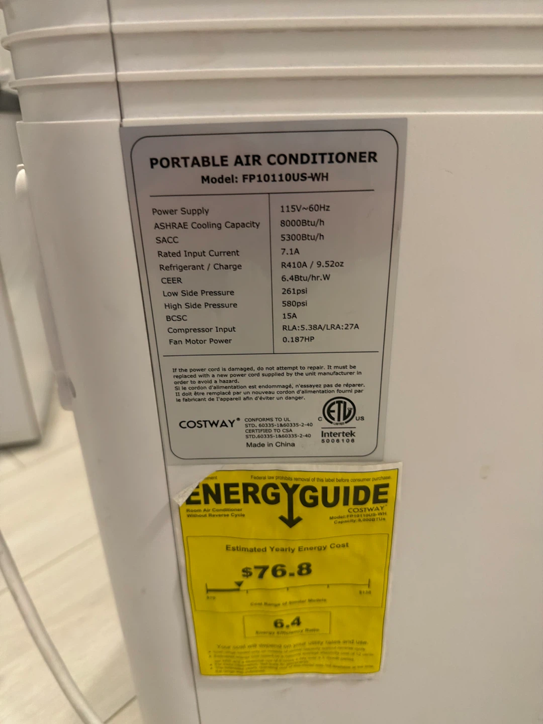 Costway Portable Air Conditioner - photo 5