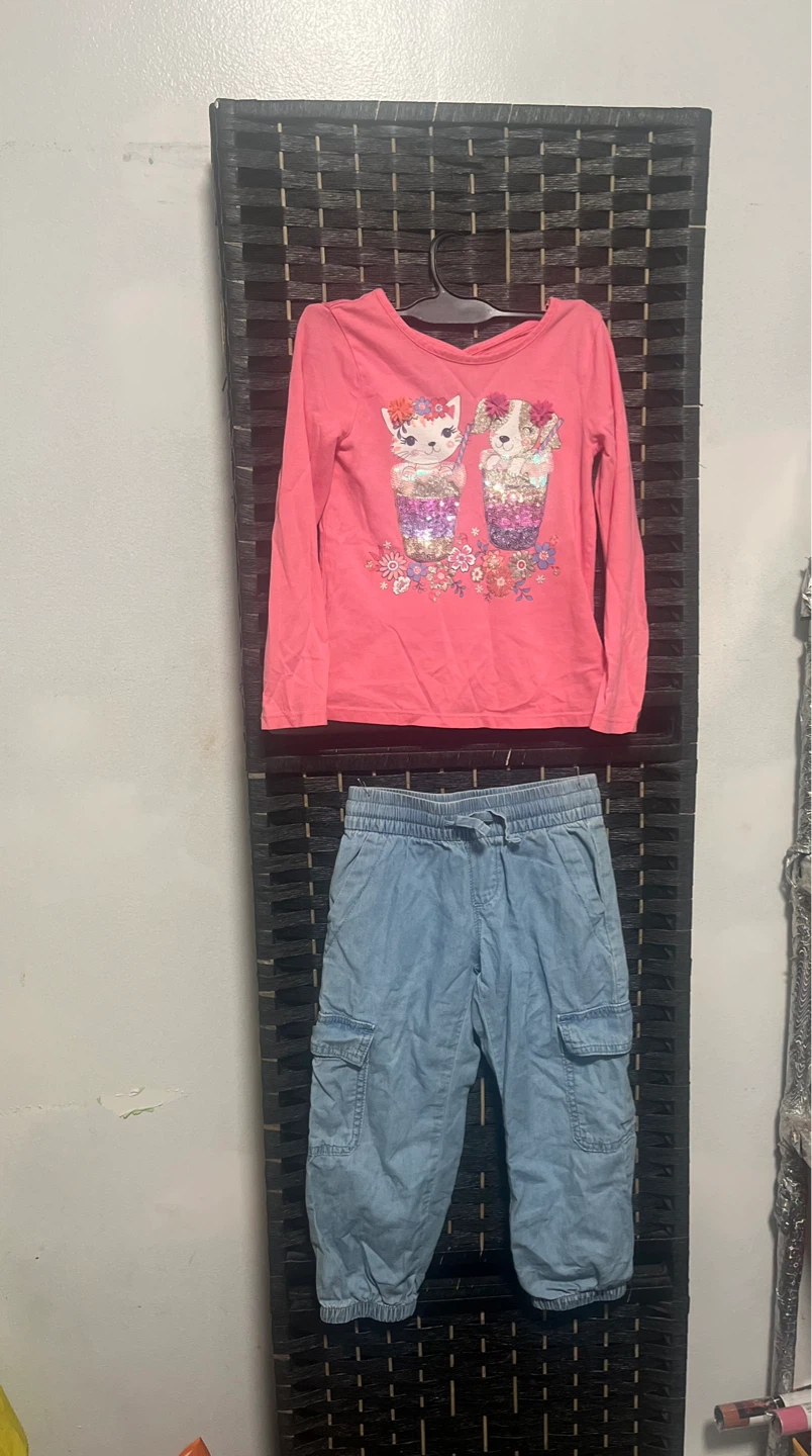 Girls Long Sleeve Shirt and Cargo Pants Set size 4 kids - photo 3