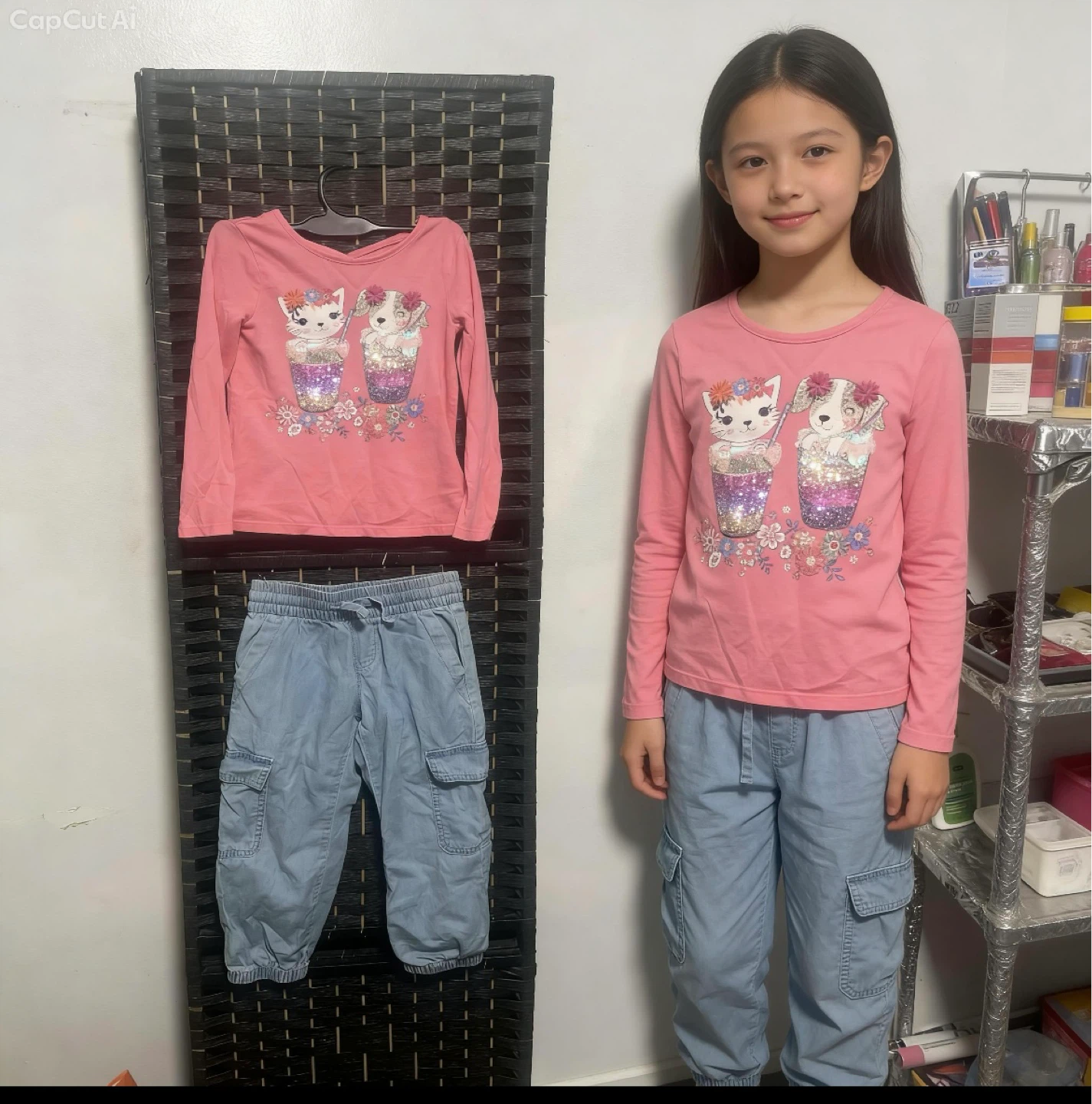 Girls Long Sleeve Shirt and Cargo Pants Set size 4 kids