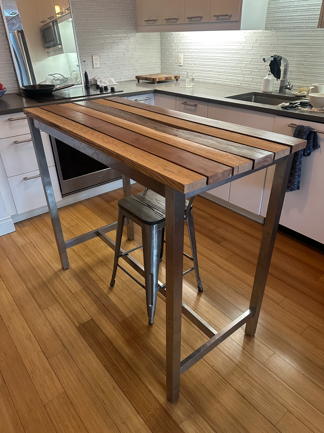 OUTDOOR PATIO BAR HEIGHT TABLE KITCHEN ISLAND TEAK OAK WOOD - photo 3